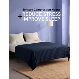 YnM Exclusive Weighted Blanket, Soothing Cotton, Smallest Compartments with Glass Beads, Bed Blanket for One Person of 140lbs, Ideal for Queen/King Bed (60x80 Inches, 15 Pounds, Navy)