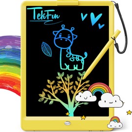 TEKFUN LCD Writing Tablet for Kids, 10-inch Coloring Drawing Pad, Mess Free Doodle Board, Airplane Travel Toys for Boys and Toddlers, Road Trip Essentials, Gifts for 3 4 5 6 7 8 Year Old Girls(Yellow)