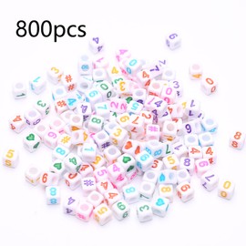 ToBeIT - 800 abalorio de números de acrílico, abalorio cuadradas del alfabeto, abalorio de letras para llaveros, pulseras, collares, joyería (color blanco)