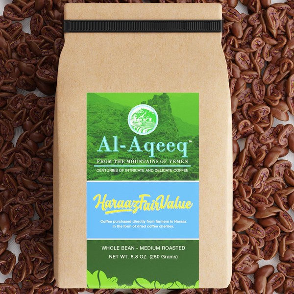 Whole Bean Yemen Coffee by Al-Aqeeq| Haraaz Coffee Beans| Organic Whole Bean Coffee| Freshly Roasted | Organic Coffee | Arabica Coffee | Medium-Roasted | Fair-Value Coffee