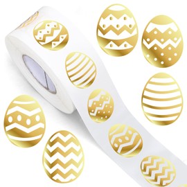 FYSUIMU 1000Pcs Clear Easter Stickers Roll Gold Foil Easter Egg Seal Stickers Self-Adhesive Label Decals for Craft Scrapbook Envelope Card Spring Holiday Party Favor Decor