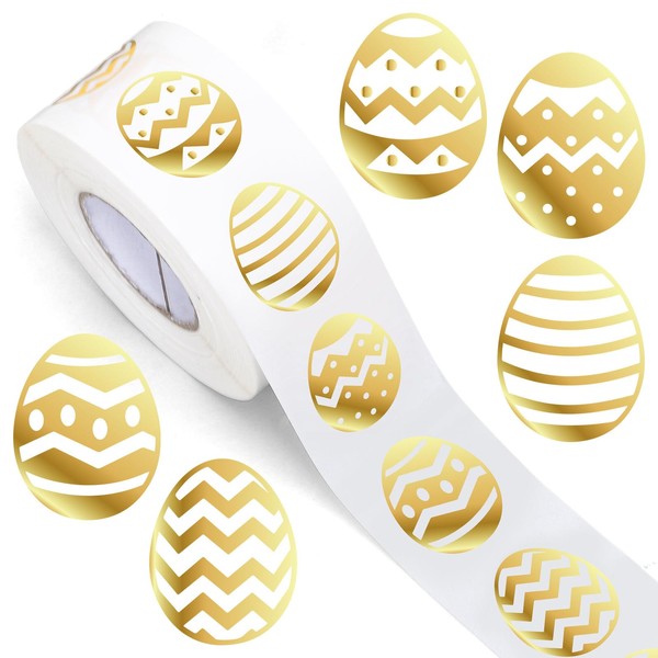 FYSUIMU 1000Pcs Clear Easter Stickers Roll Gold Foil Easter Egg