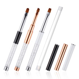 3pcs Gel Nail Brush Set Oval, Flat & Angled Tips UV Gel Acrylic Builder Brush Kit Rhinestone Handle Professional Nails Art Design Brushes with Protective Caps Nail Drawing Pen Gels Brushes