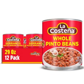La Costeña Whole Pinto Beans - Ready-to-Eat Canned Pinto Beans for Mexican Food, Vegetarian Chili Ingredients, Bean Dip, Bean Burger, Burrito & Vegan Protein Salad - 29oz, 12 Pack Canned Food
