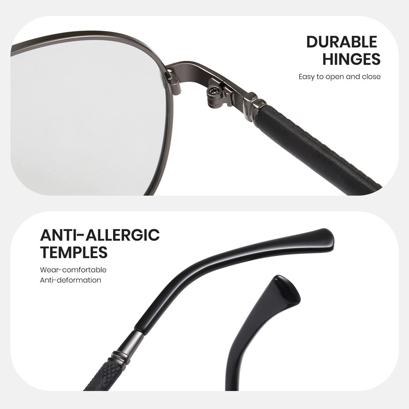 Cyxus Sunglasses for Men, Photochromic Polarized Lenses Aviator Sunglasses for