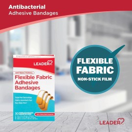 Leader Antibacterial Flexible Fabric Adhesive Bandages, Assorted Sizes, 30