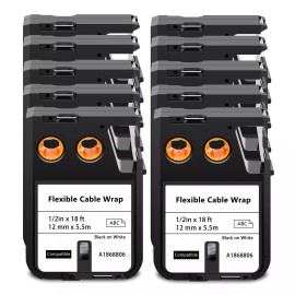 Digi 10PK Flexible Cable Wrap Nylon White Label Tape for DYMO Rhino XTL 1868806 12mm