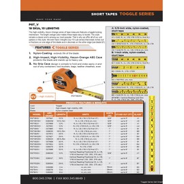 Keson PGTFD25V Short Tape Measure with Nylon Coated Steel Blade and Toggle Lock (Graduations: Fractional & Decimal), 1-Inch by 25-Foot