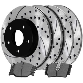 AutoShack Front and Rear Drilled and Slotted Brake Kit Rotors Black and Ceramic Pads Set of 4 Replacement for 1999 2000 2001 2002 2003 2004 Ford Mustang 3.8L 3.9L 4.6L V6 V8 RWD SCD627PR64013