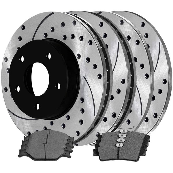 AutoShack Front and Rear Drilled and Slotted Brake Kit Rotors