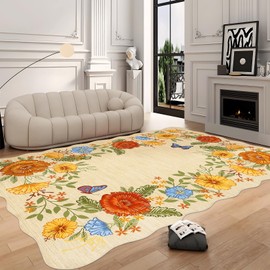 LUXLOOM Area Rugs 8x10 Rug for Living Room Washable Boho Rug Non Slip Low Pile Floral Vintage Rugs for Bedroom Indoor Soft Large Floor Carpet for Dining Room Nursery Dorm Home Office Farmhouse Yellow