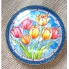 GLASS DOME PICTURE BUTTON -- STAINED GLASS PRETTY COLORFUL TULIPS