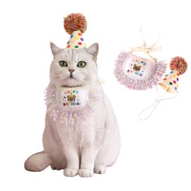 BT Bear Small Dog Cat Birthday Hat Scarf Set, Cute Pet Birthday Bandana Bow Party Supplies Puppy Happy Birthday Decorations for Girls Boys Kitten Dogs,Tassels S