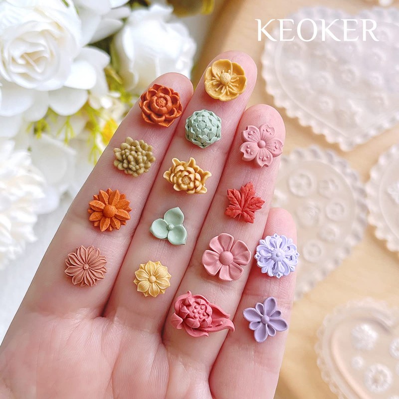 KEOKER Polymer Clay Molds - 12 Pcs Mini Floral Clay