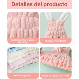 Toalla para Cabello, 2 Unidades, Toalla Microfibra Cabello, Toalla Cabello, Diseño De Conejito Blanco Y Rosa, Suave Coral Fleece, Absorción Rápida, Cuidado del Cabello, Uso Diario