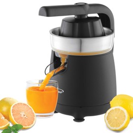 Brentwood Powerful Electric Citrus Juicer Orange, Lemon, Lime, and Grapefruit Squeezer, Ergonomic Lever, 2 Cones, Dishwasher Safe Parts (Black, Large)