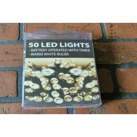 Orman, Inc. 50 LED Lights Battery Operated With Timer Warm White Bulbs Indoor / Outdoor