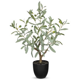 Briful Olive Trees Artificial Indoor 27.2 Inch Fake Olive Tree with Balck Pot Small Decorative Faux Olive Plant for Home Office Room Table Modern Farmohouse Decor