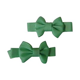 Set of 2 Mint Mini Bows Clips for Babies or Toddlers on 1.75 Inch Covered Hair Clip with Teeth