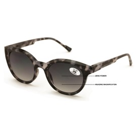 V.W.E. Women Round Progressive Bifocal Reading Sunglasses - No Line or Bubble - Zero Power on Top Reader (Grey, 2.50, x)