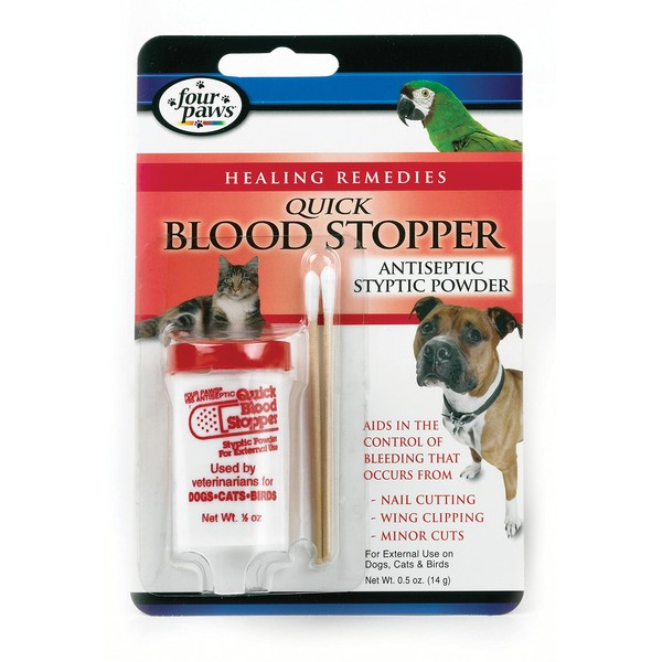 Four Paws Antiseptic Pet Blood Stopper Powder for Dogs, Cats, and Birds 0.5 Ounces