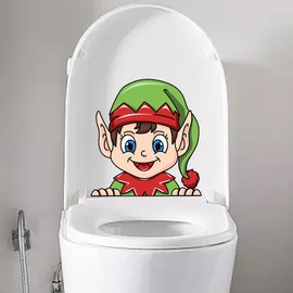 Nouiroy - Calcomanía de Papá Noel con manos agitadas para la tapa del asiento de inodoro, calcomanías autoadhesivas para asiento de inodoro de Navidad, calcomanías de decoración de Navidad (duende de