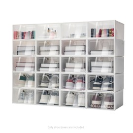 GDNTMU Clear Plastic Foldable Stackable Shoe Organizer, 24 Pack Shoes Storage Boxes Containers Bins Holders for Closet Bedroom Small Space