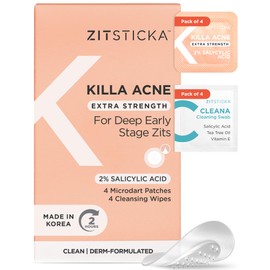 ZitSticka Extra Strength Killa Acne Patches for Face - World's Most Potent Pimple Patch with Fast-Acting Microdarts - Starts Working within 2 Hours for Deep, Early-Stage Zits & Blemish - 4 Count