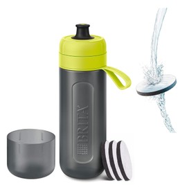 Brita Water Bottle, Portable Water Purification Bottle, 20.3 fl oz (600 ml), Active Lime Microdisc Filter, 3 Pieces Included
