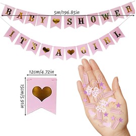 Baby Shower Konfetti und Banner Set, Dekoration für Baby Shower, Babyparty Deko Mädchen Rosa, Baby Shower & It's a Girl Banner für Baby Shower Party, Girl Gender Reveal Party