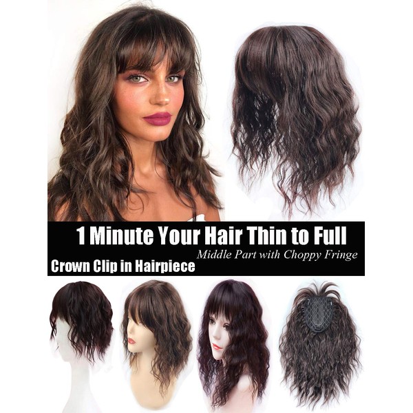 Water Wavy Hair Crown Piece Clip in Middle Part Topper