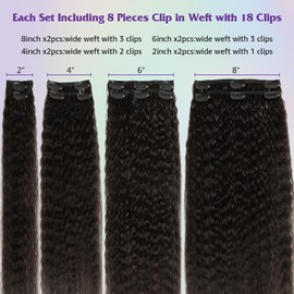 Kinky Straight Clip ins 14 Inch Clip in Hair Extensions Real Human Hair Brazilian Remy Human Hair for Women 8pcs 90g Per Set with 18 Clips Double Weft Natural Black