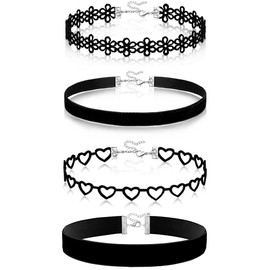 nylry 4pcs Black Choker Necklace for Women Black Velvet Choker Set Black Choker Necklaces Classic Chokers for Women Adjustable Gothic Lace Black Collar Necklace for Party Cosplay Choker Jewelry-4