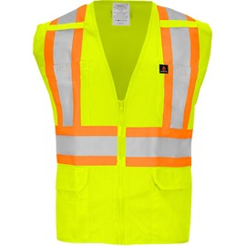 Ironwear 1287 Class 2 Flame-Retardant Safety Vest w/ 2 Radio Clips & 6 Pockets (Lime, Medium)