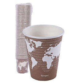 ECO PRODUCTS World Art Disposable Paper Coffee Cups, Eco-Friendly Compostable Paper Hot Cup, PLA Lining, Color Coded, Pack of 50, 8 oz