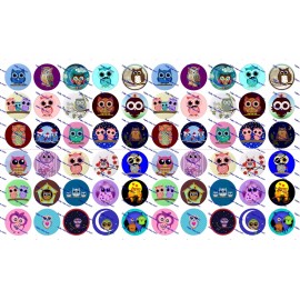 Crafting Mania LLC 60 Precut 1" CUTE OWLS Bottle cap Images Set B