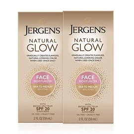 Jergens Natural Glow Self Tanner Face Moisturizer, Fair to Medium Skin Tone, SPF 20 Sunless Tanning, Daily Facial Sunscreen, Oil Free, Broad Spectrum 