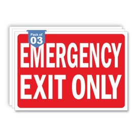 3 x Emergency Exit Only Sign Stickers, Designed as per NFPA Safety Standards (10 x 7 inches) Premium UV Protected, Strong Adhesive Vinyl Scratch, Fade Resistance and Spill Proof, Indoor and Outdoor