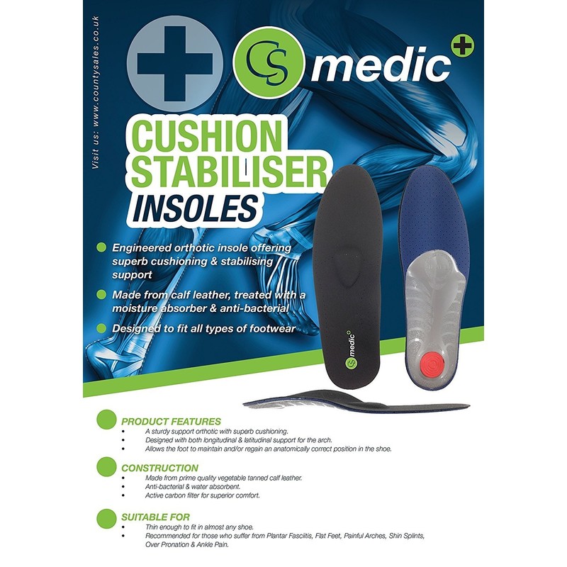 CS MEDIC , Unisex Adult Orthotic Insoles Black - Black