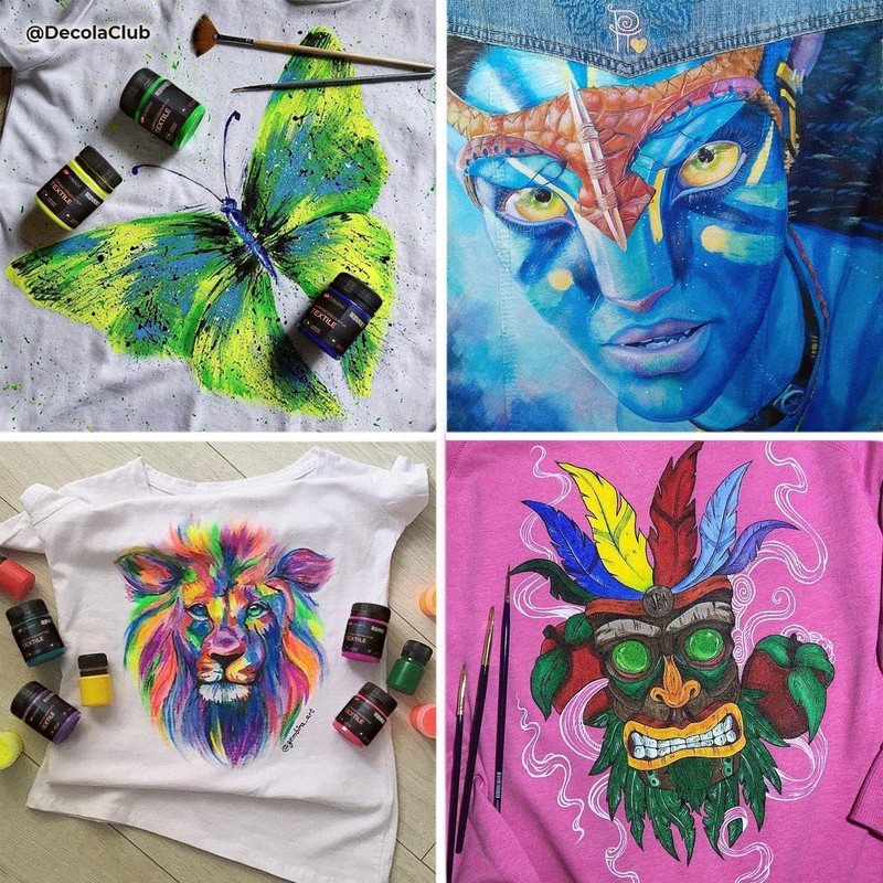Decola Acryl-Textilfarbe Set | 5x20 Ml Waschmaschinenfeste Stofffarben + 2x18ml
