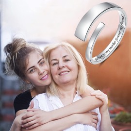 SOLOLIKE Mother Daughter Rings Sterling Silver Adjustable Ring for Mom from Daughter Son Always My Mother Forever My Friend Encouragement Jewelry Gifts for Daughter Women