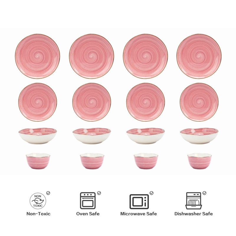 16pc Pink Irregular Sonoma Ceramic Stoneware Dinnerware Set Elegant Partical