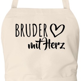 huuraa Apron Brother with Heart Unisex Apron with Motif for the Greatest People Gift Idea for Friends and Family, natural