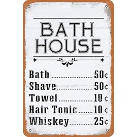 Bath House Price List Sign Vintage Metal Sign Decor Signs Shower Shave House Farmhouse Rustic Bathroom Decorations Wall Art Bathhouse Gift 8 x 12 Inch