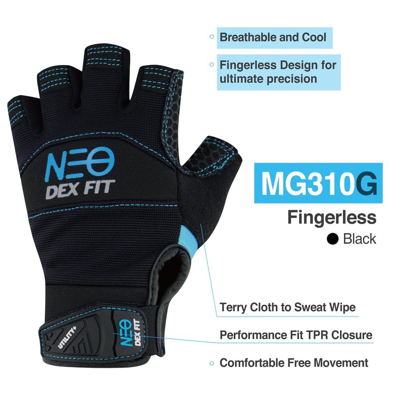 DEX FIT Fingerless Tactical Gloves MG310 Impact, Durable, Heavy Duty