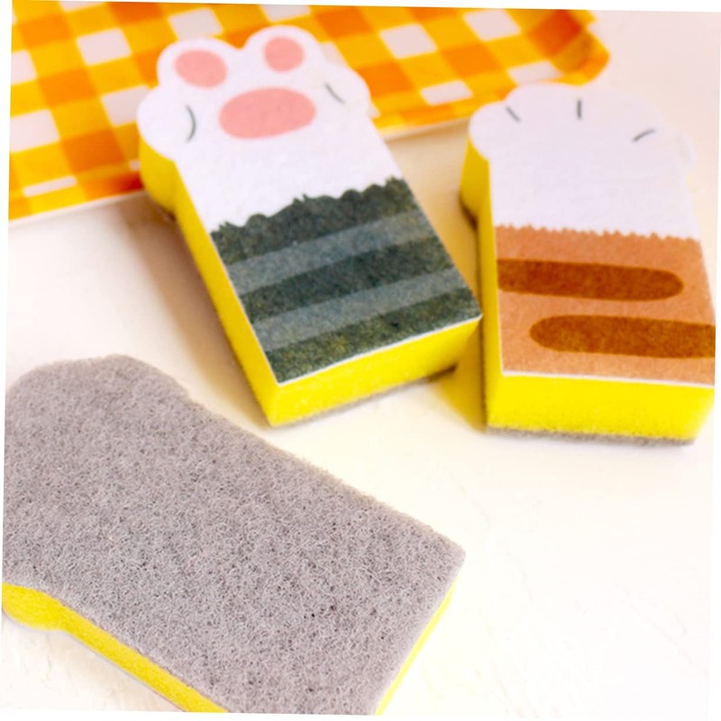 Outanaya 3 Pack Kitchen Scouring Pad Dishwasher Sponge Cat Claw
