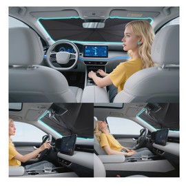 Universal Windshield Sun Shade Foldable – Front Car Window Shades Keep Car Interior Cool Windshield Cover Umbrella Sunshade Fit Most Cars Trucks SUVs (55.1 * 31.2)