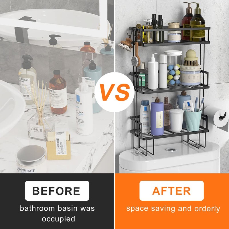 FLOLXNB Over The Toilet Storage Shelf, 3-Tier Bathroom Storage Organizer