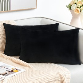 GriNeed Throw Pillow Covers Decorative Velvet Set of 2 12x20 Inch Pillow Covers, Soft Black Lumbar Pillowcases for Couch Sofa Bed Living Room, Farmhouse Home Boho Decor, Accent Cushion Covers