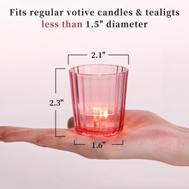 NITIME 24PCS Ribbed Pink Votive Candle Holders, Baby Shower Decorations for Girl, Pink Candle Holder for Valentine's Day, Tealight Candle Holder for Wedding Centerpieces, Bridal Shower and Party Decor